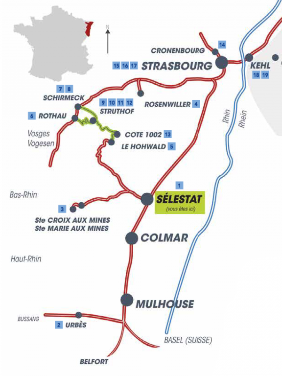 Orte und Route des Weges (Quelle: CIDH, Sélestat)