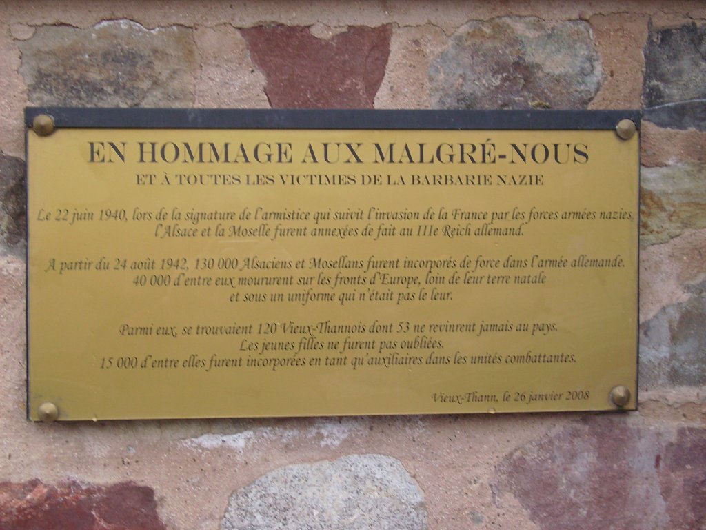 Gedenktafel für zwangsrekrutierte „Malgré-Nous“