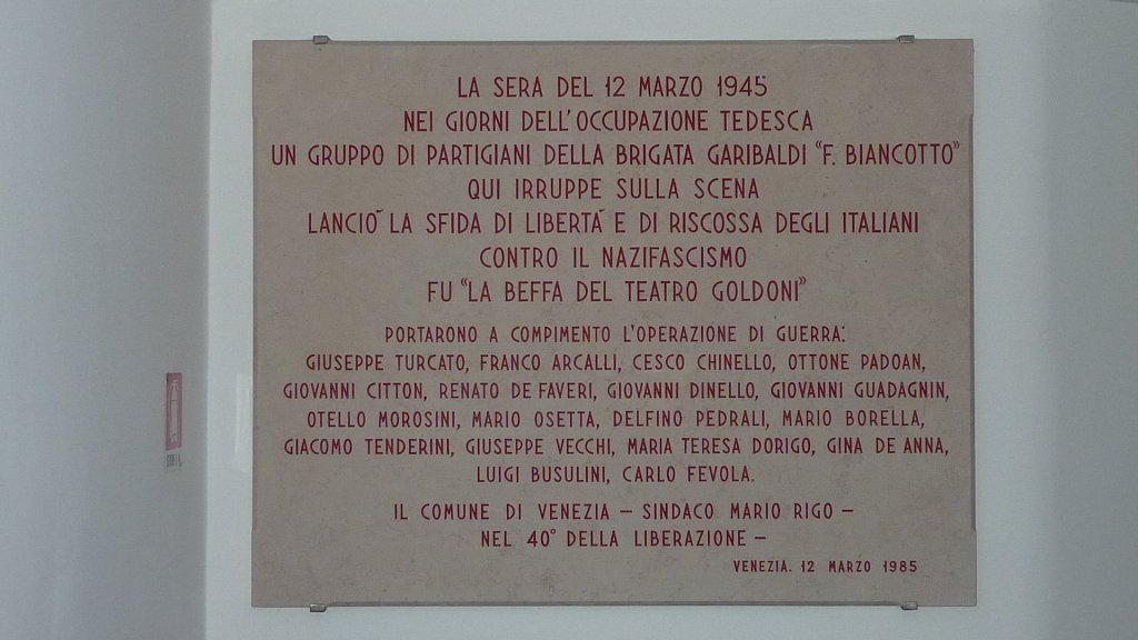 Gedenktafel im Teatro Goldoni
