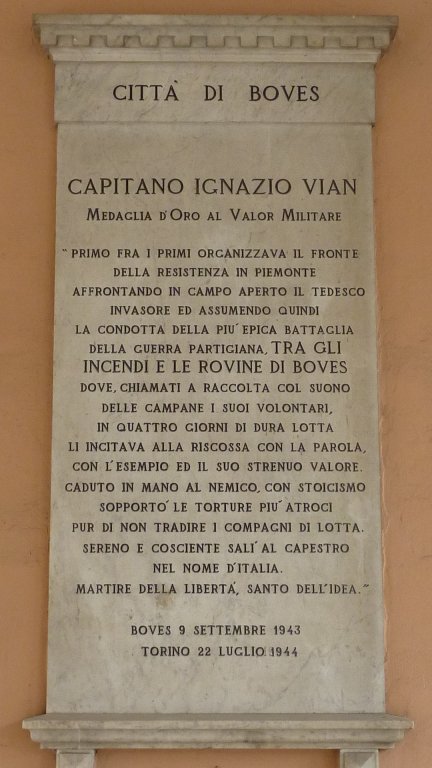 Gedenktafel für Ignazio Vian in Boves