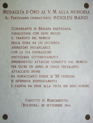 Gedenktafel für Mario Musolesi in Marzabotto