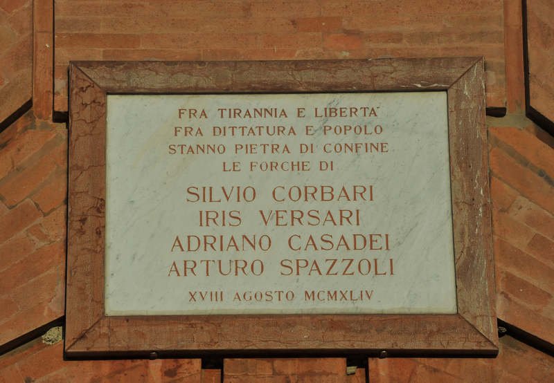 Gedenktafel für Silvio Corbari, Iris Versari, Adriano Casadei, Arturo Spazzoli
